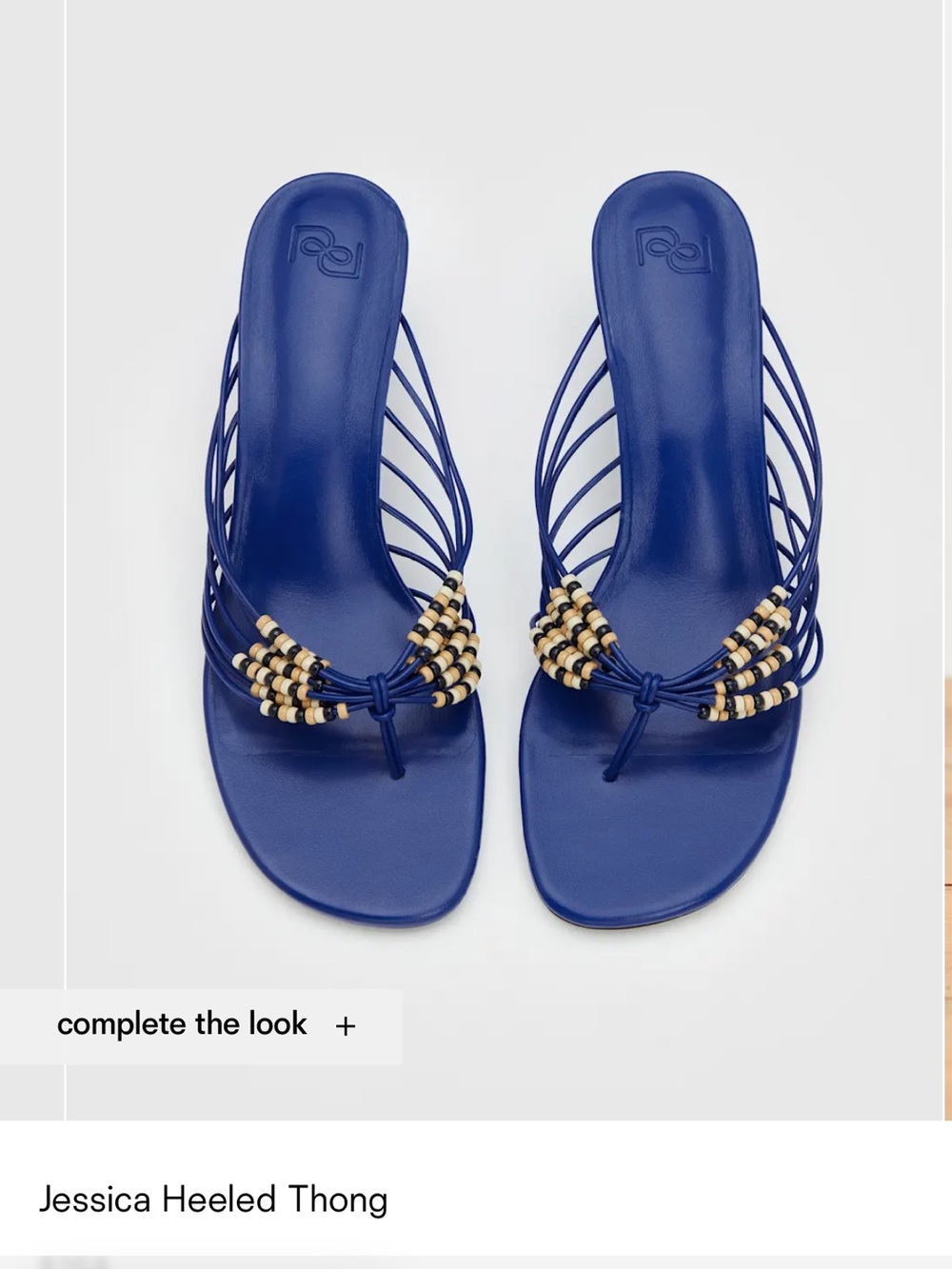 Reformation Cobalt Blue Strappy Beaded Heeled Thong Sandals